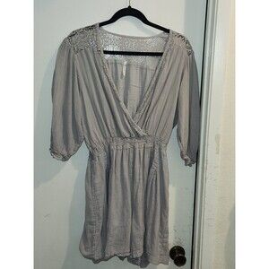 Florabella Wonens‎ Size Small Gray 100% Cotton 3/4 Sleeve Lined Short Ronper